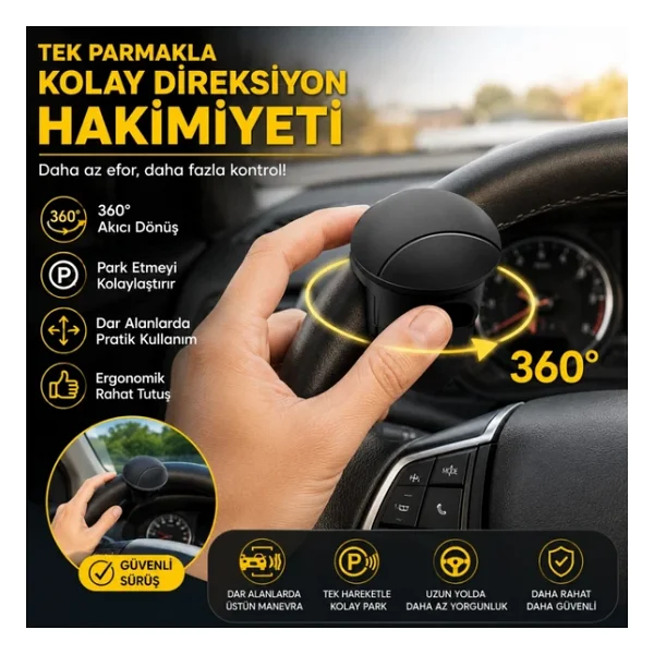 Polham Araç Direksiyon Topuzu 360 Dönebilir, Direksiyon Çizmez, Tüm Araç Direksiyonlarına Uyumlu - Görsel 8