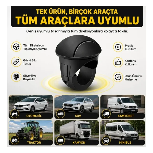 Polham Araç Direksiyon Topuzu 360 Dönebilir, Direksiyon Çizmez, Tüm Araç Direksiyonlarına Uyumlu - Görsel 4
