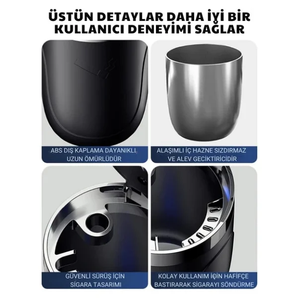 Polham Premium Araç Küllük,Su Geçirmez, Led Işıklı, Koku Önleyici, Kapaklı, Yıkanabilir, Su Geçirmez - Görsel 5