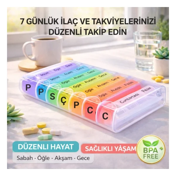 Polham 7 Günlük 28 Bölmeli Kilitli İlaç ve Takviye Kutusu l Yaylı Kutulu l BPA İçermez l Haftalık İlaç Kutusu - Görsel 9