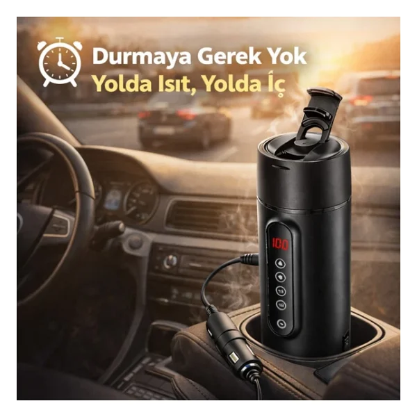 Polham Araç İçi Su Isıtıcı 470 ML - Dijital Sıcaklık Göstergeli Taşınabilir Termos 12V Çakmaklık U - Görsel 10