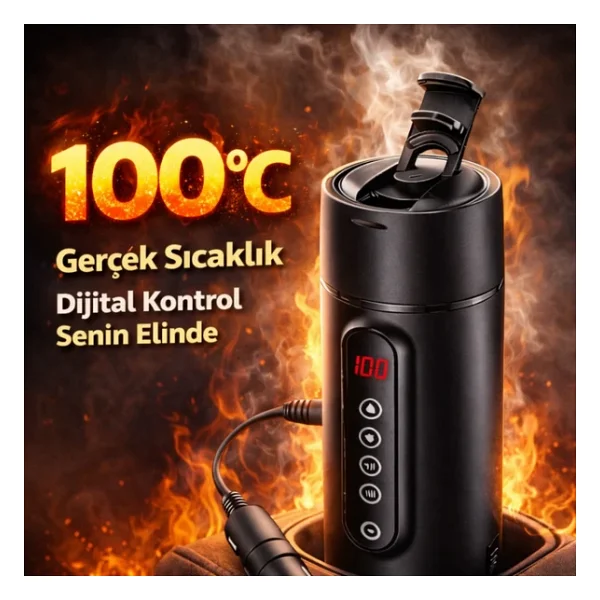 Polham Araç İçi Su Isıtıcı 470 ML - Dijital Sıcaklık Göstergeli Taşınabilir Termos 12V Çakmaklık U - Görsel 5