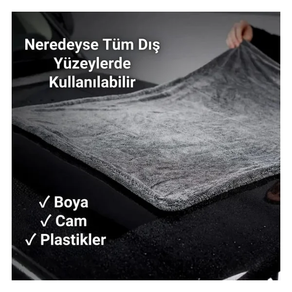Polham 40x60CM 1200GSM Süper Su Emici Özellikli Mikrofiber Araç Kurulama Havlusu, Çizik ve İz Bırakmaz Bez - Görsel 6