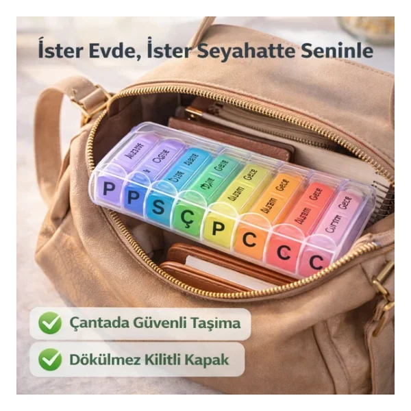 Polham 7 Günlük 28 Bölmeli Kilitli İlaç ve Takviye Kutusu l Yaylı Kutulu l BPA İçermez l Haftalık İlaç Kutusu - Görsel 5