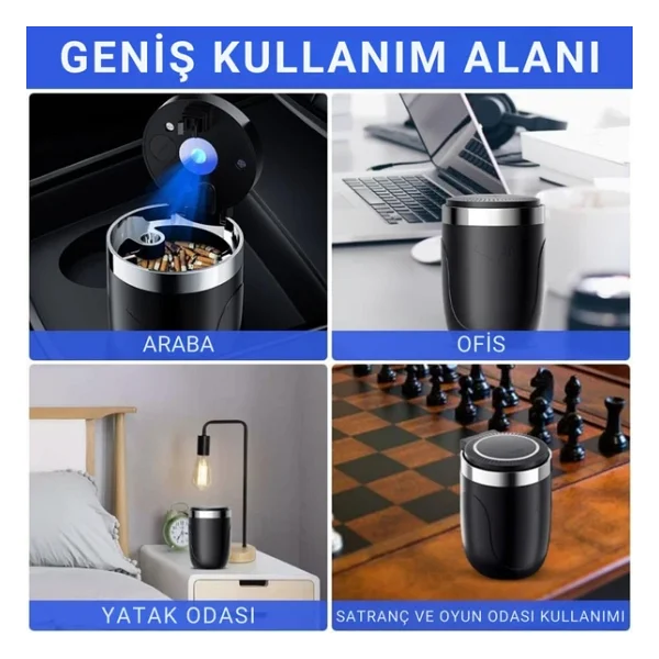 Polham Premium Araç Küllük,Su Geçirmez, Led Işıklı, Koku Önleyici, Kapaklı, Yıkanabilir, Su Geçirmez - Görsel 3