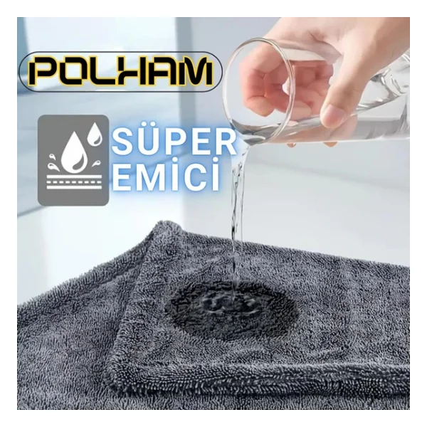 Polham 40x60CM 1200GSM Süper Su Emici Özellikli Mikrofiber Araç Kurulama Havlusu, Çizik ve İz Bırakmaz Bez - Görsel 10