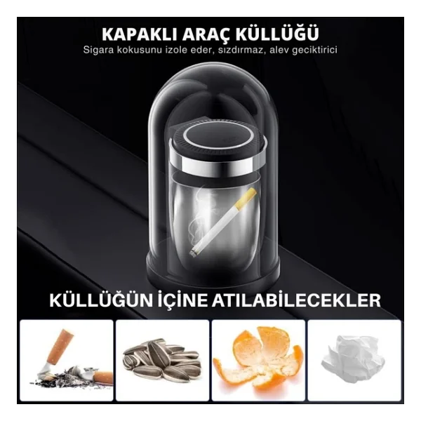 Polham Premium Araç Küllük,Su Geçirmez, Led Işıklı, Koku Önleyici, Kapaklı, Yıkanabilir, Su Geçirmez - Görsel 4