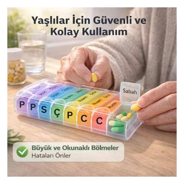 Polham 7 Günlük 28 Bölmeli Kilitli İlaç ve Takviye Kutusu l Yaylı Kutulu l BPA İçermez l Haftalık İlaç Kutusu - Görsel 4