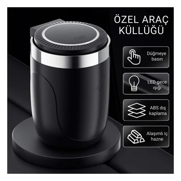 Polham Premium Araç Küllük,Su Geçirmez, Led Işıklı, Koku Önleyici, Kapaklı, Yıkanabilir, Su Geçirmez - Görsel 6