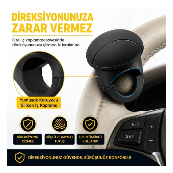 Polham Araç Direksiyon Topuzu 360 Dönebilir, Direksiyon Çizmez, Tüm Araç Direksiyonlarına Uyumlu - Görsel 5