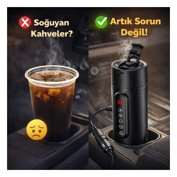 Polham Araç İçi Su Isıtıcı 470 ML - Dijital Sıcaklık Göstergeli Taşınabilir Termos 12V Çakmaklık U - Görsel 3