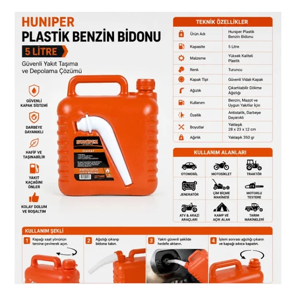 HUNİPER Plastik Benzin Bidonu 5 LT - Görsel 2