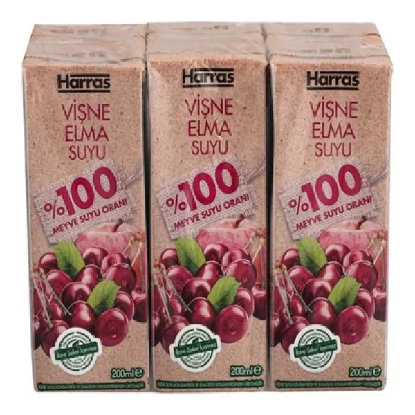 Harras Vişne Elma Suyu %100 Meyve Suyu Oranı Şeker İlavesiz 36 Adet X 200 Ml - Görsel 2