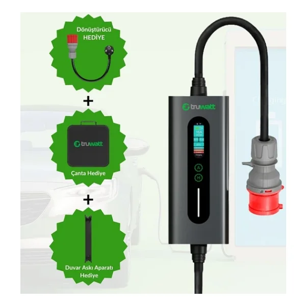 Truwatt ZTA420 Taşınabilir Elektrikli Araç Şarj Cihazı 16A/11KW/380V (20 Metre) - Görsel 3