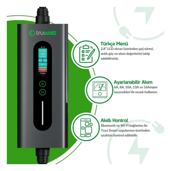 Truwatt ZTA403 11 kW 3 m Taşınabilir Elektrikli Araç Şarj İstasyonu - Görsel 2