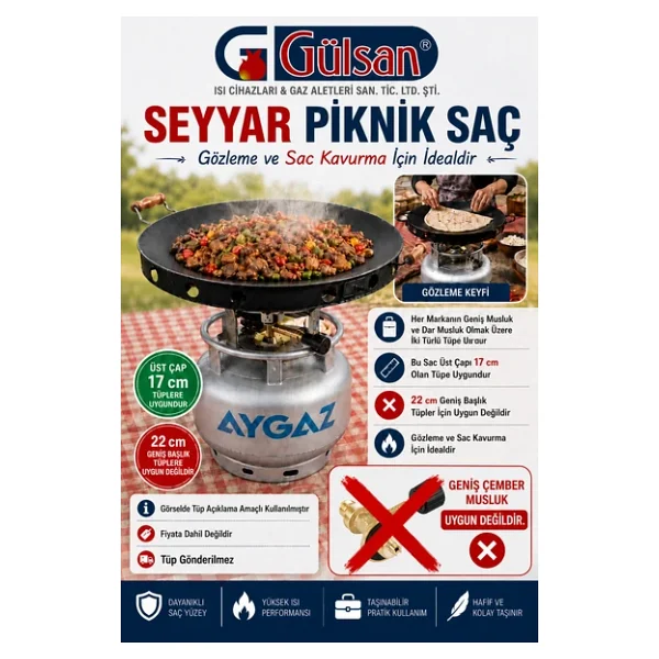Gülsan Çift Fonksiyonlu Kavurma Sacı Gözleme Sacı 45 Cm Seyyar sac - Görsel 3