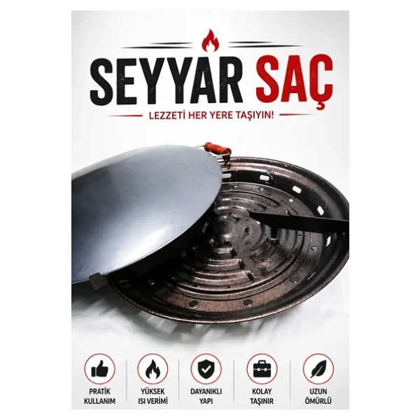 Gülsan Çift Fonksiyonlu Kavurma Sacı Gözleme Sacı 45 Cm Seyyar sac - Görsel 8