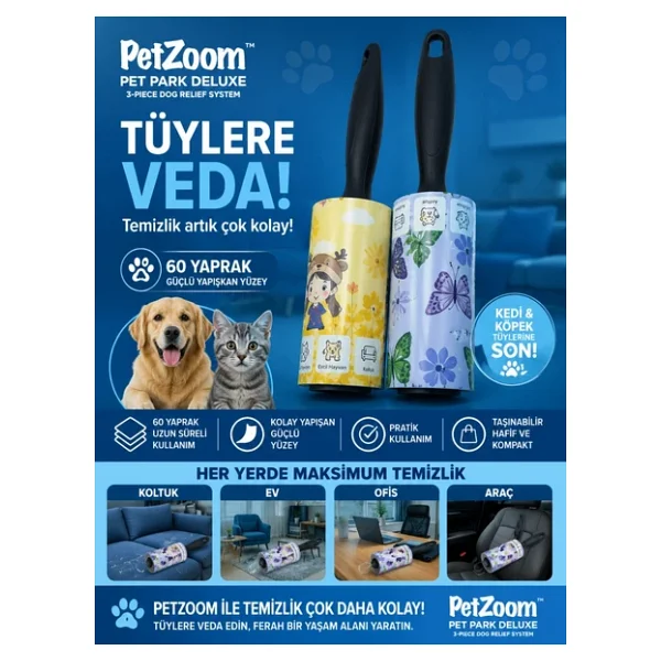 Mey İthalat Mey Ithalat Petzoom 60 Yaprak Tüy Toplama Rulosu Kedi Köpek Tüy Toplayıcı Ev Koltuk Araç Ofis Temizlik Rulosu - Görsel 2