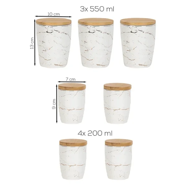 Porsima PXM2673-7/S Marble 7 Parça Bambu Vakum Kapaklı Porselen Baharat Takımı Baharatlık Seti - Görsel 7