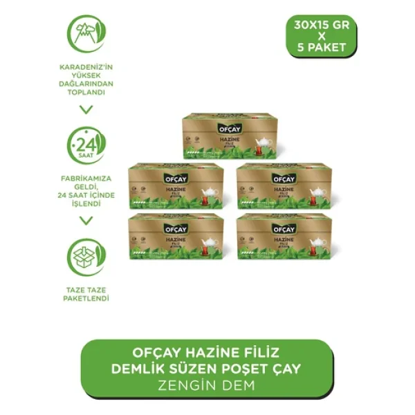 Ofçay Hazine Zengin Dem 15 gr 30'lu 5 Adet Demlik Poşet Çay - Görsel 2