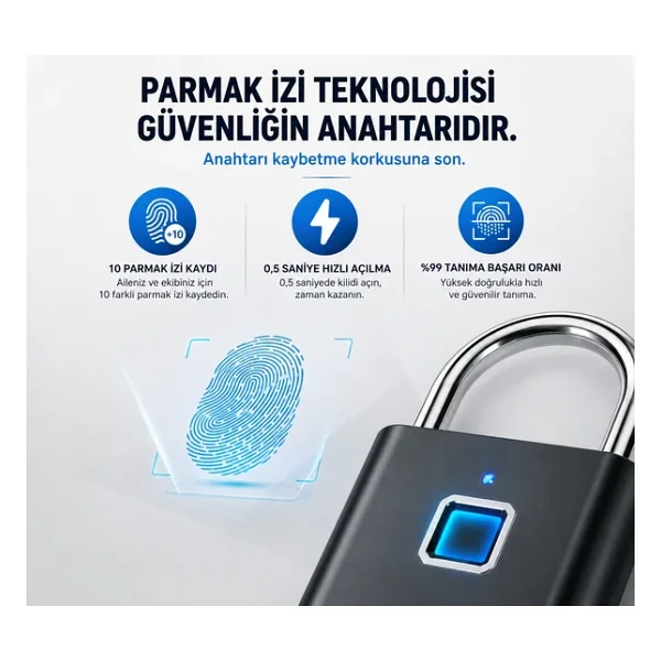 Akıllı Yaşamın Vazgeçilmez Güvenliği Mini Parmak İzi Okuyuculu Akıllı Asma Kilit - Görsel 4