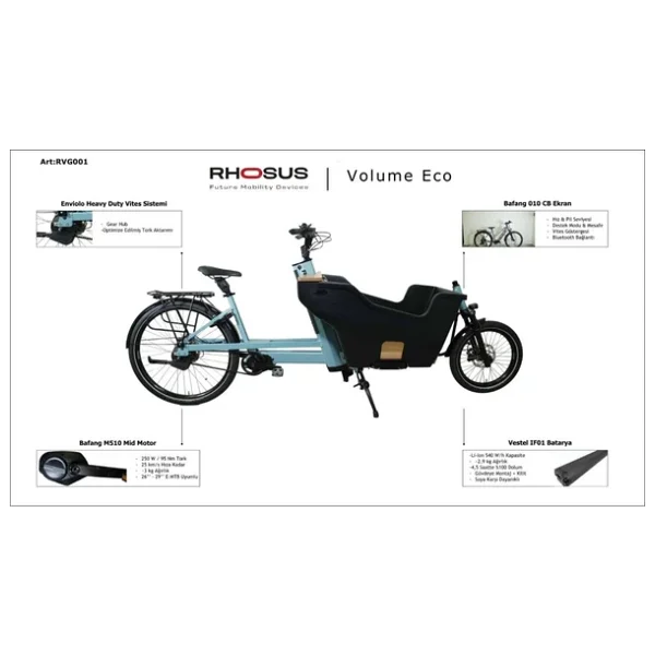 Rhousus Volume Eco Bafang M510 Mid Motor Elektrikli Kargo Bisikleti - Görsel 4