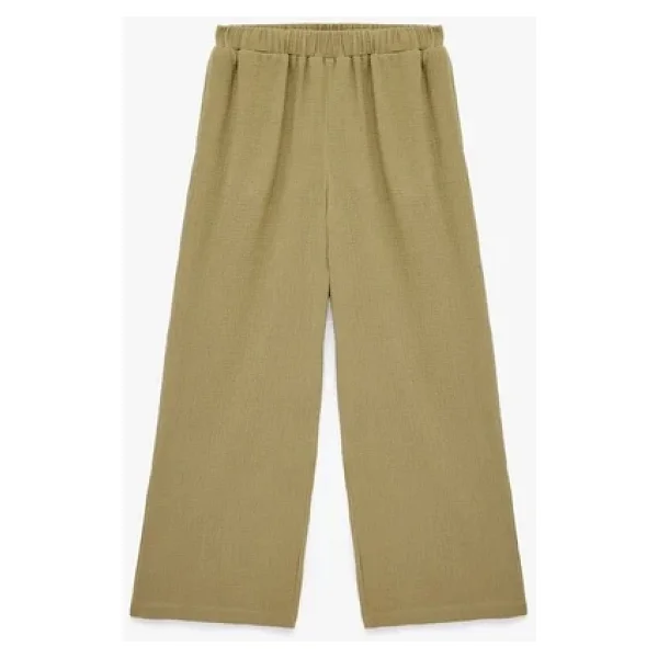 Pamuklu Beli Lastikli Geniş Paça Müslin Pantolon - Görsel 8