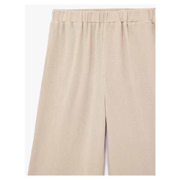Pamuklu Beli Lastikli Geniş Paça Müslin Pantolon - Görsel 9