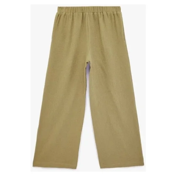Pamuklu Beli Lastikli Geniş Paça Müslin Pantolon - Görsel 10