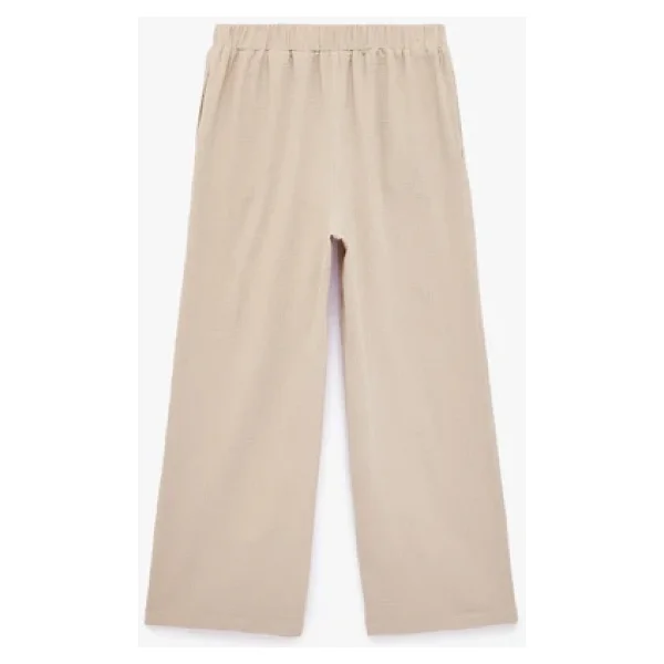 Pamuklu Beli Lastikli Geniş Paça Müslin Pantolon - Görsel 7
