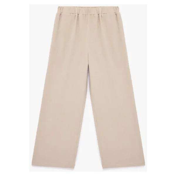 Pamuklu Beli Lastikli Geniş Paça Müslin Pantolon - Görsel 5