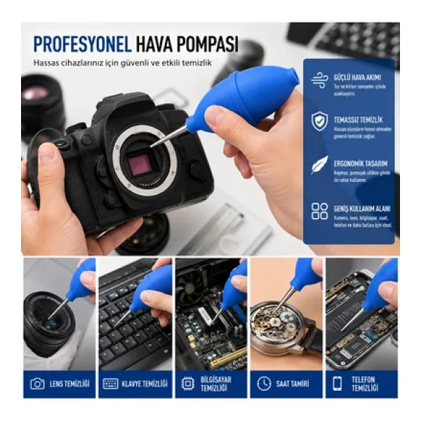 RL-043A Profesyonel Metal Uçlu Mavi Hava Pompası - Kamera Lens, Sensör ve Elektronik Toz Temizleme Pompası - Görsel 10