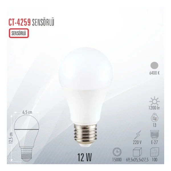 Cata CT-4259 Beyaz Işık 12 W E27 10'lu Sensörlü LED Ampul - Görsel 4