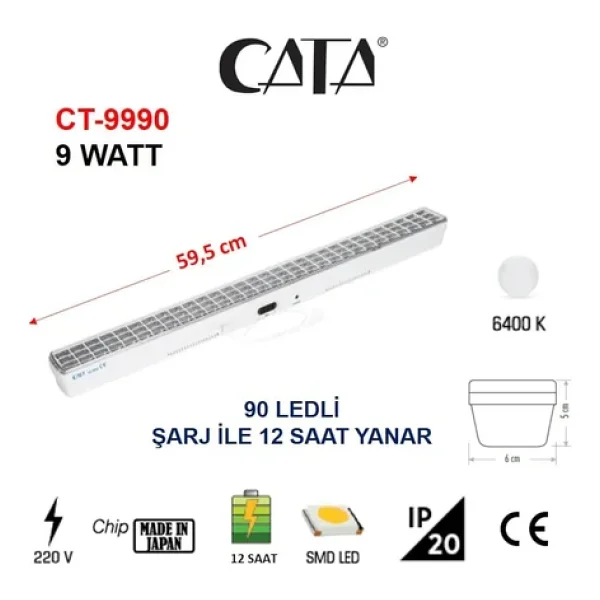 Cata 90 Led'li Işıldak Ct-9990 Siyah - Görsel 2