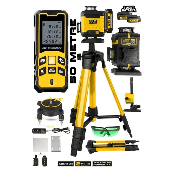 Assur Lazer Metre + 360° 16 Köşe Otomatik Hizalama Tripod'lu Lazer Metre Hizalama - Görsel 3