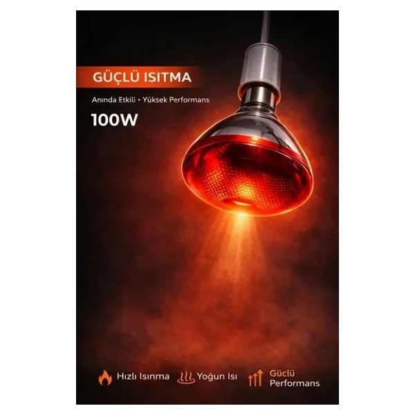 100W Isıtıcı Ampul Kırmızı Isı Lambası Civciv Kümes Kuluçka E27 Duy Isıtma Ampulü ( Lisinya ) - Görsel 3