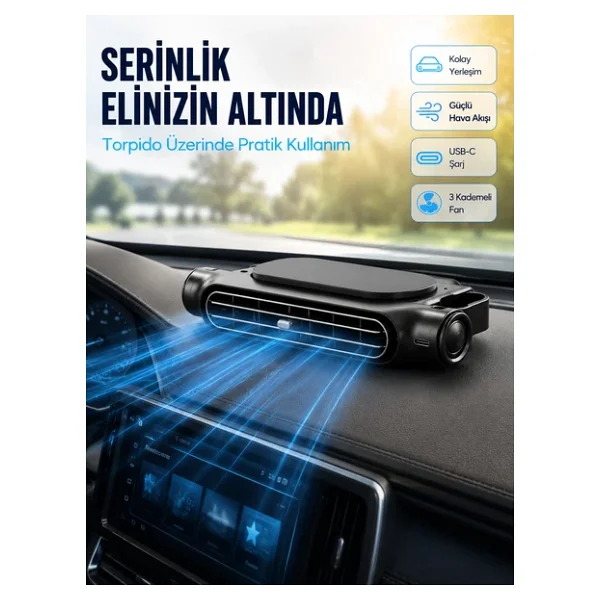 Araç Koltuk Başlığı Soğutucu Fan USB Şarjlı 3 Kademeli Sessiz Boyun Serinletici - Lisinya - Görsel 7