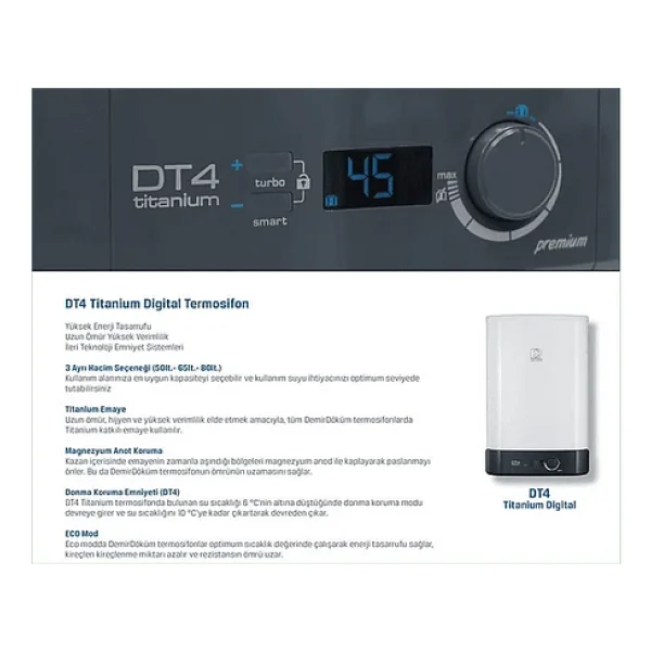 DEMIRDOKUM DT4 Titanium Kazan 65 L l Termosifon Beyaz - Görsel 5