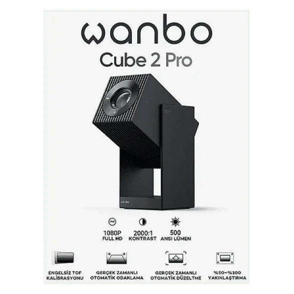 Wanbo Cube 2 Pro 500 Lümen Lacivert Full HD Android Taşınabilir Projeksiyon Cihazı - Görsel 3