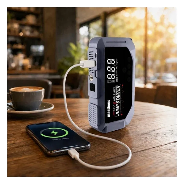 24000 Mah 4İn1 Akü Takviye Cihazı 150 Psı Kompresör Lastik Şişirme Powerbank Eva Çanta 4000A Tepe Akım - Görsel 9