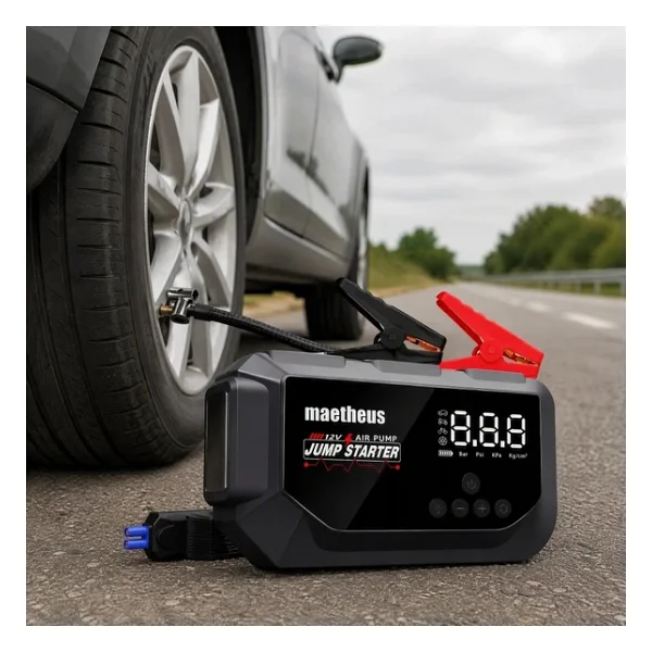 24000 Mah 4İn1 Akü Takviye Cihazı 150 Psı Kompresör Lastik Şişirme Powerbank Eva Çanta 4000A Tepe Akım - Görsel 8