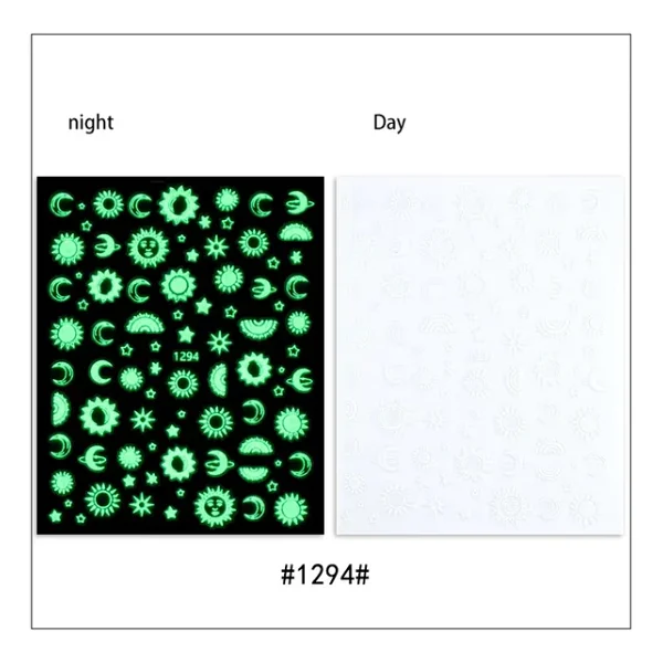 Karanlıkta Parlayan Ay Güneş Yıldız Tırnak Sticker Tırnak Etiketi Nail Art Jo-1294 - Görsel 2