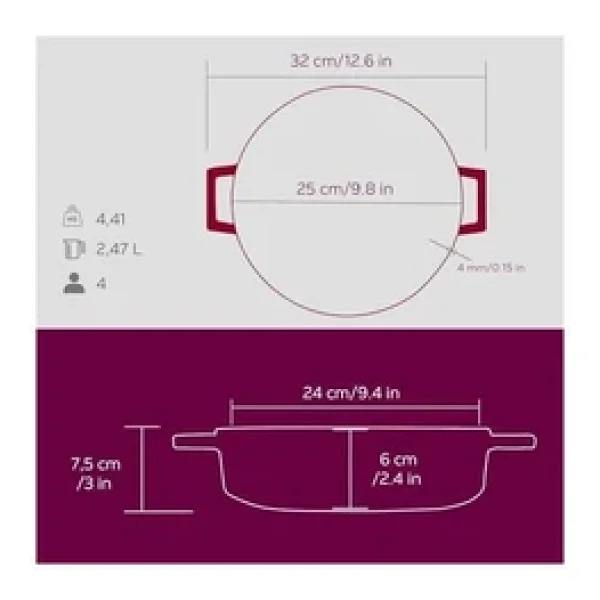 Lava Premium Majolik Mor 24 cm Çok Amaçlı Yayvan Döküm Tencere - Görsel 9