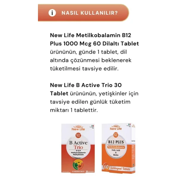 New Life B12 Plus 60 Tablet & New Life B Active Trio Dil Altı 30 Tablet - Görsel 5