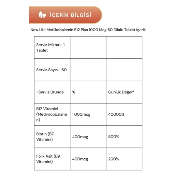 New Life B12 Plus 60 Tablet & New Life B Active Trio Dil Altı 30 Tablet - Görsel 3