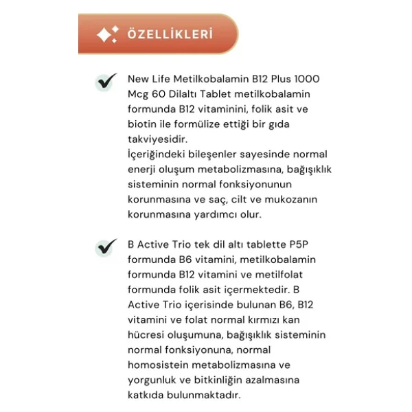 New Life B12 Plus 60 Tablet & New Life B Active Trio Dil Altı 30 Tablet - Görsel 2