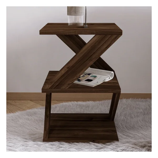 İnarch Dizayn Albeni Z Tasarım 3 Katlı Minimalist Yan Sehpa - 9 Renk Seçeneği - Modern Sehpa Ceviz - Görsel 3