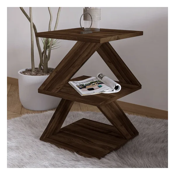 İnarch Dizayn Albeni Z Tasarım 3 Katlı Minimalist Yan Sehpa - 9 Renk Seçeneği - Modern Sehpa Ceviz - Görsel 2