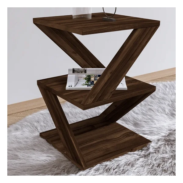 İnarch Dizayn Albeni Z Tasarım 3 Katlı Minimalist Yan Sehpa - 9 Renk Seçeneği - Modern Sehpa Ceviz - Görsel 4