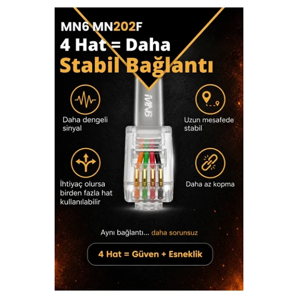 MN6 MN202F Telefon hat Kablosu 40 metre/Bakır Tel-Diş Mekan/Kutu-Modem DSL Adsl Vdsl kablosu/4'LÜ-FLAT - Görsel 5